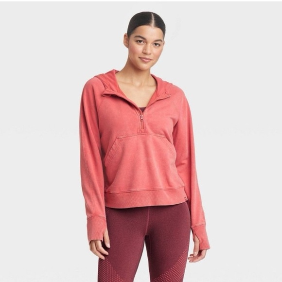 Joy Lab 1/2 Zip Sweatshirt Coral Pink Fleece Pullover Cotton Sz Medium LIKE NEW - Picture 1 of 9